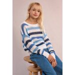 Pull ray�, maille ajour�e bleu