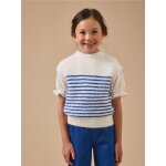 Pull ray� sans manches fille rayure bleu / ecru