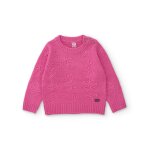 Pull en tricot b�b� fille � motif floral et boutons � l'�paule rose