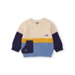 Pull en tricot gar�on color - block en maille douce et chaude bleu