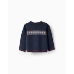 Pull tricot� avec jacquard et rayures bleu fonc�