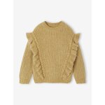 Pull  volants et torsades fille beige dor