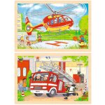 Puzzle r�versible h�licopt�re et pompiers 24 pcs beige