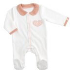 Pyjama b�b� avec col en velours - petit coeur blanc / rose