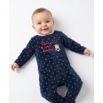 Pyjama b�b� fille fond marine imp pois blanc