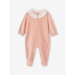 Pyjama b�b� fille velours collerette imprim�e rose poudr�