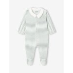 Pyjama bébé garçon en velours rayé personnalisable écru Pyjama bébé garçon en velours rayé personnalisable écru