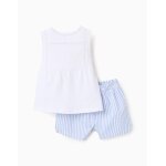 Pyjama en coton avec dentelle et rayures blanc