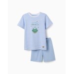 Pyjama en coton avec imprim� crocodile qui brille dans le noir bleu clair