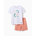 Pyjama en coton � manches courtes et imprim� alligator blanc