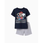 Pyjama en coton � manches courtes avec imprim� mario kart bleu