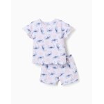 Pyjama en coton � manches courtes avec motif stitch blanc