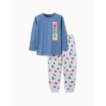 Pyjama en coton � manches longues avec imprim�s marvel bleu