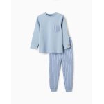 Pyjama en coton � manches longues et rayures bleu clair