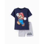 Pyjama court en coton mario bleu fonc