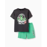 Pyjama court en coton minecraft gris fonc