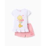 Pyjama court en coton avec volants tweety blanc Pyjama court en coton avec volants tweety blanc