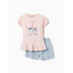 Pyjama court avec imprim� stitch qui brille dans le noir rose clair