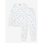 Pyjama enfant en molleton imprim� coeurs bleu clair