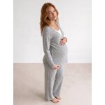 Pyjama grossesse et allaitement 3 pi�ces gris chin�
