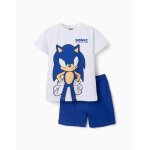 Pyjama � manches courtes en coton avec imprim� sonic blanc