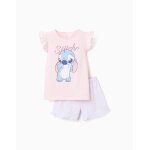 Pyjama � manches courtes en coton avec imprim� stitch rose clair
