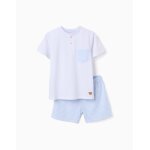 Pyjama � manches courtes en coton � rayures blanc