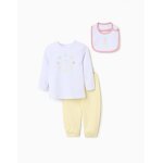 Pyjama � manches longues + bavoir en coton blanc