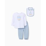 Pyjama � manches longues + bavoir en coton blanc