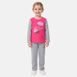 Pyjama manches longues imprim� fleurs fille rose fuchsia