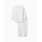 Pyjama � manches longues et motif fleurs et �toiles blanc
