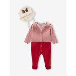Pyjama noël et bonnet bébé en velours envie de fraise personnalisable rouge Pyjama noël et bonnet bébé en velours envie de fraise personnalisable rouge
