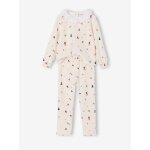 Pyjama velours fille col volant popeline cru