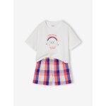 Pyjashort chat en popeline fille blanc