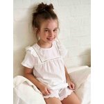 Pyjashort fille en voile de coton plumetis et broderie anglaise cru