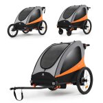 Remorque vlo enfant 3 en 1 convertible fonctions poussette et jogger orange