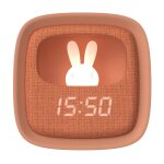 R�veil et veilleuse pour enfant billy clock - motif lapin, face avant tissu chocolat