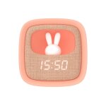 R�veil et veilleuse pour enfant billy clock - motif lapin, face avant tissu rose