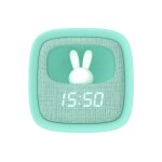 R�veil et veilleuse pour enfant billy clock - motif lapin, face avant tissu turquoise