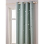 Rideau � oeillets occultant et motifs perfor�s vert / �toiles