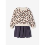 Robe 2 en 1 en molleton et gaze de coton fille anthracite