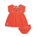 Robe b�b� avec bloomer en tissu et motif petite fraise rouge