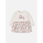 Robe b�b� en maille fleurs brod�es hiboux blanc