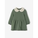 Robe bébé en molleton avec col en crochet vert Robe bébé en molleton avec col en crochet vert
