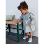 Robe bb en molleton volants en broderie anglaise bleu gris