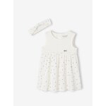 Robe b�b� naissance et bandeau assorti beige