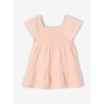 Robe b�b� smock�e en gaze de coton abricot poudr�