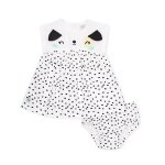 Robe b�b� en tissu avec bloomer et motif pois blanc