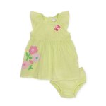 Robe b�b� en tissu avec texture � pois vert