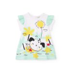 Robe b�b� en tricot avec bloomer et imprim� petit chien blanc